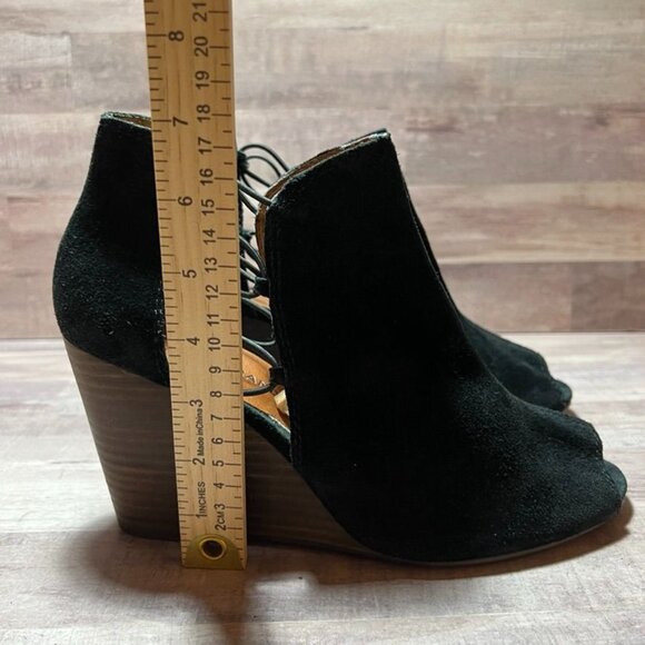 Lucky Brand Womens Black Suede Peep Toe Wedge Booties - Picture 12 of 12